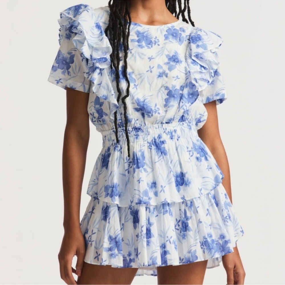 LoveShackFancy Natasha Mini Dress in Strong Current XS